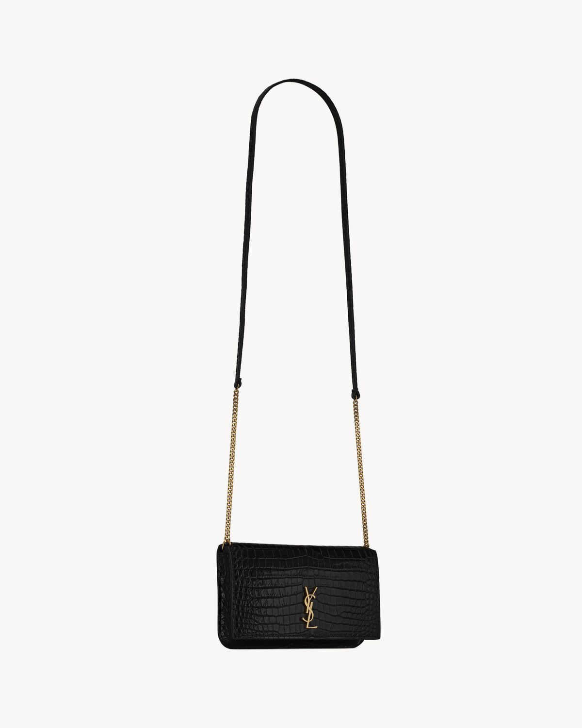 YSL Cassandre Phone Holder in Shiny Crocodile-Embossed Leather - Image 2